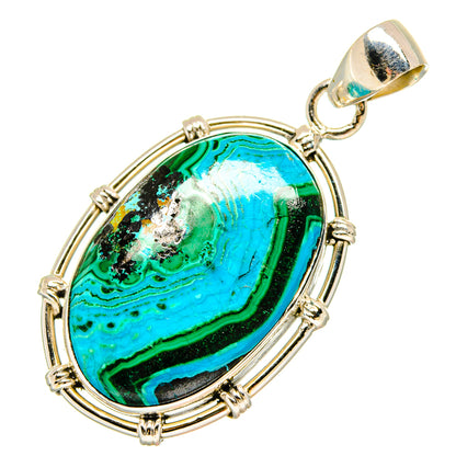Oval blue-green marbled gemstone pendant in sterling silver bezel with bail loop