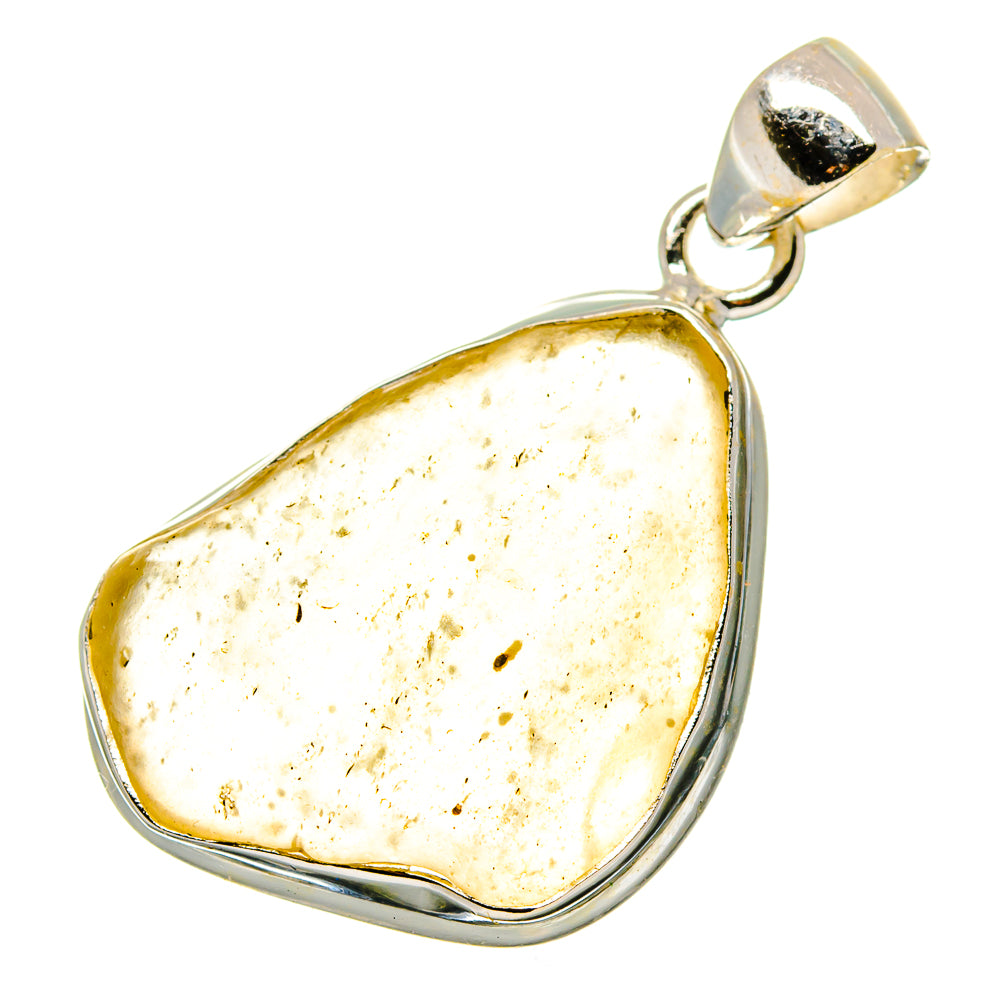 Amber teardrop glass pendant in 925 sterling silver, gold-tone bail, speckled