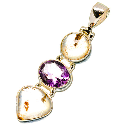 Sterling silver pendant with three cabochon gemstones: amethyst purple and light quartz