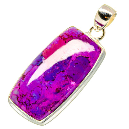 Purple rectangular gemstone pendant with white veining and sterling silver bezel bail
