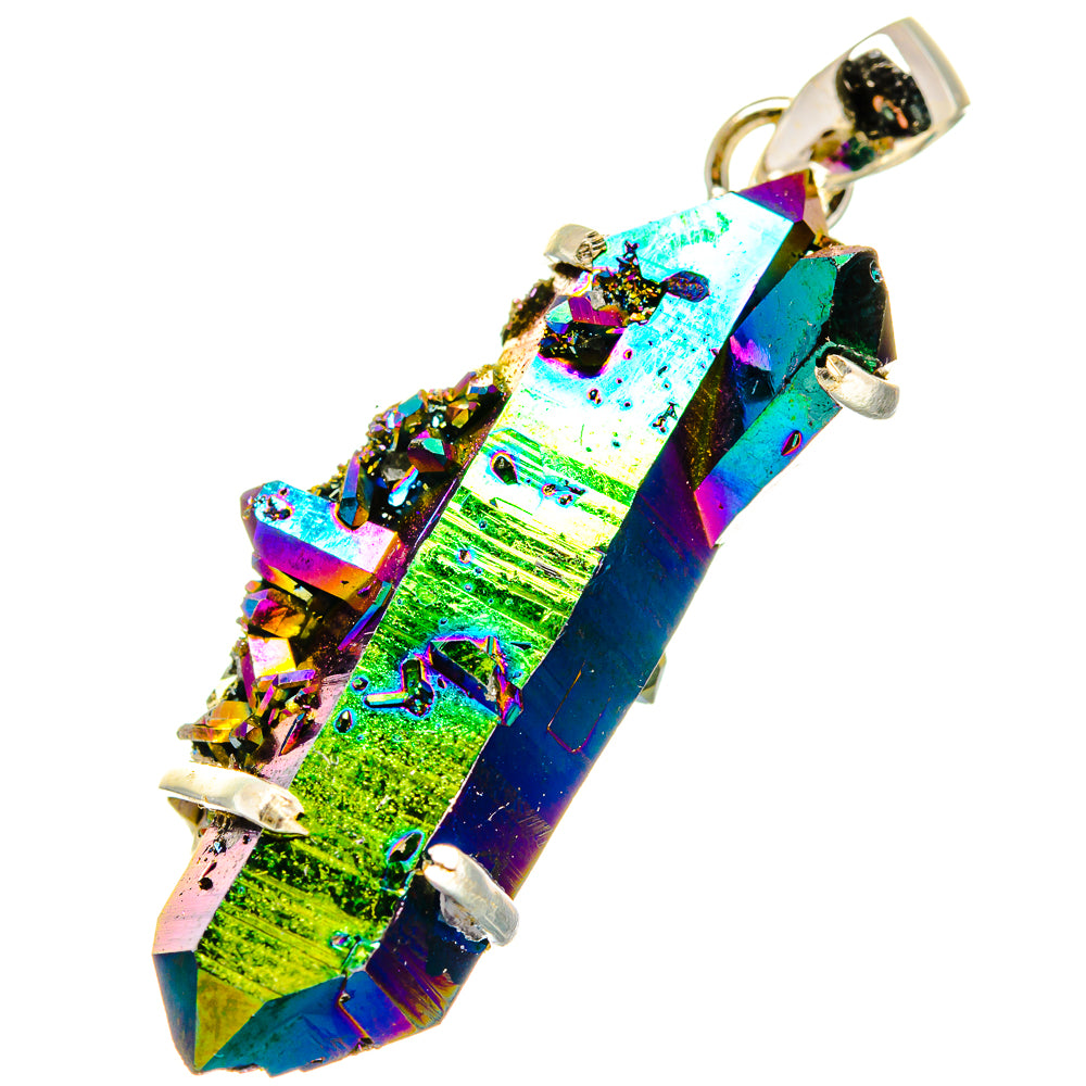 Multicolor druzy crystal pendant with silver-toned top loop and side caps