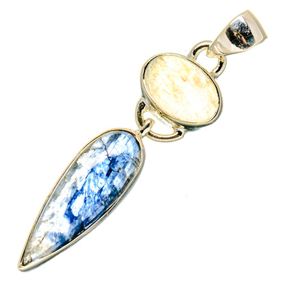 925 sterling silver pendant with round moonstone and blue oval kyanite drop cabochons