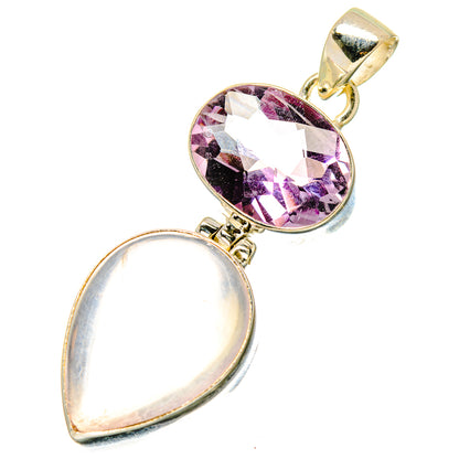 925 sterling silver pendant set: round amethyst top with teardrop rose quartz below