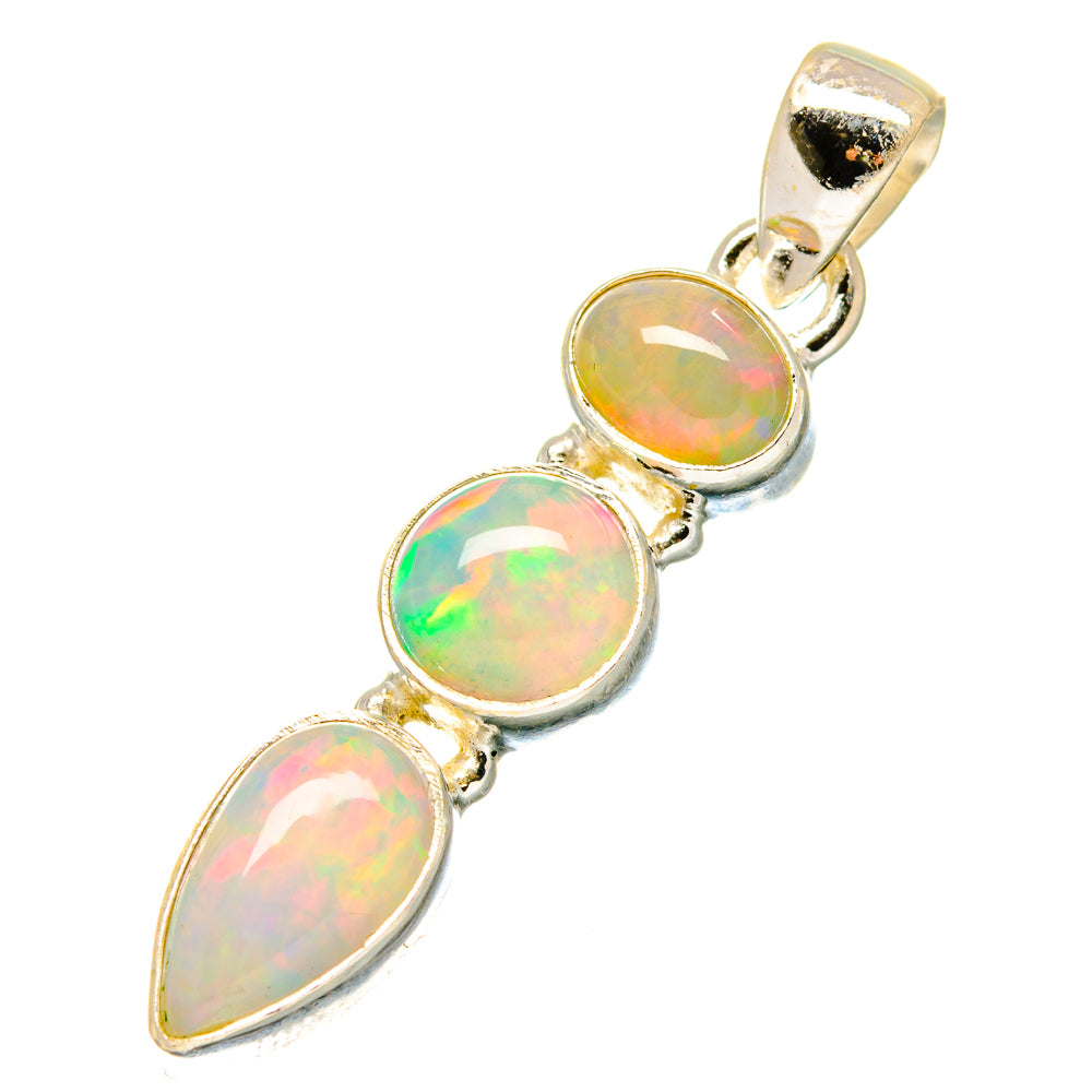 Opal pendant in 925 sterling silver with three oval natural Ethiopian opal cabochons