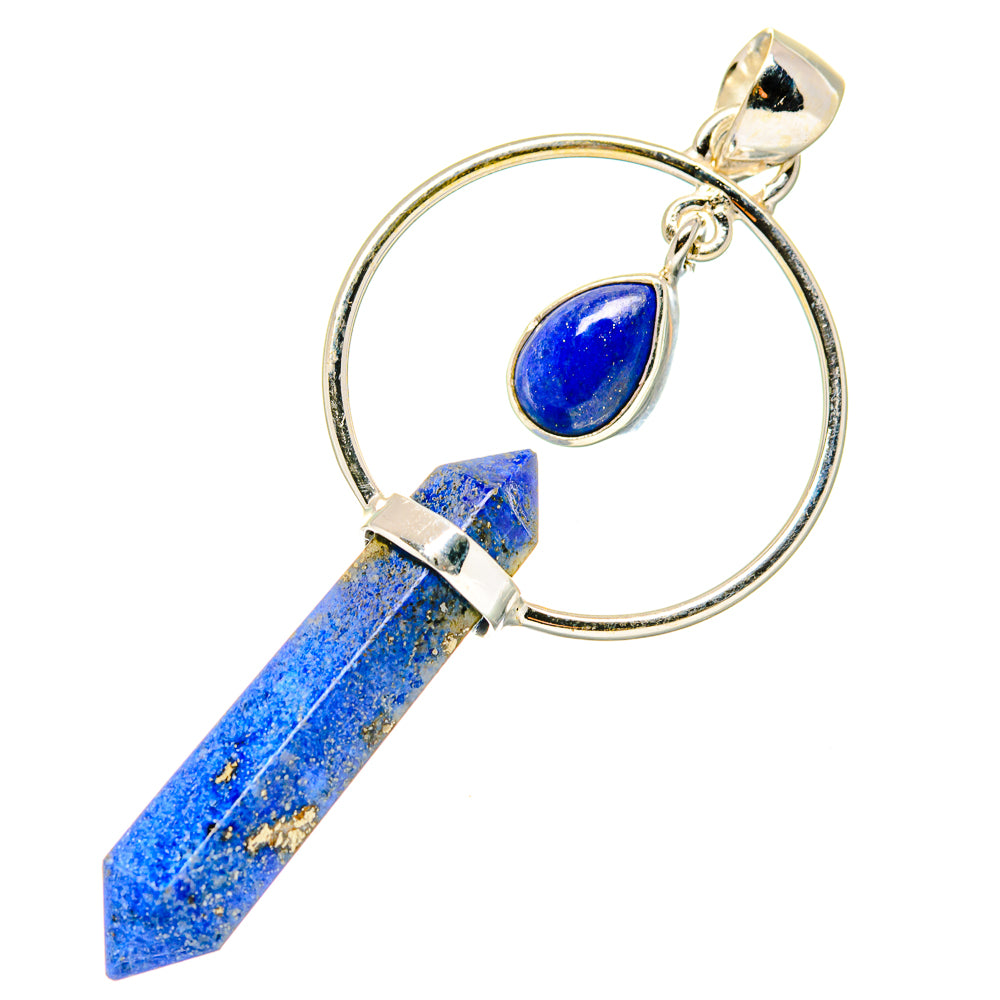 Large lapis lazuli pendant with teardrop cabochon and pointed crystal, 925 silver