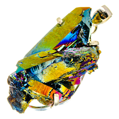 Large rainbow druzy crystal pendant with 925 sterling silver prongs and bail, iridescent finish