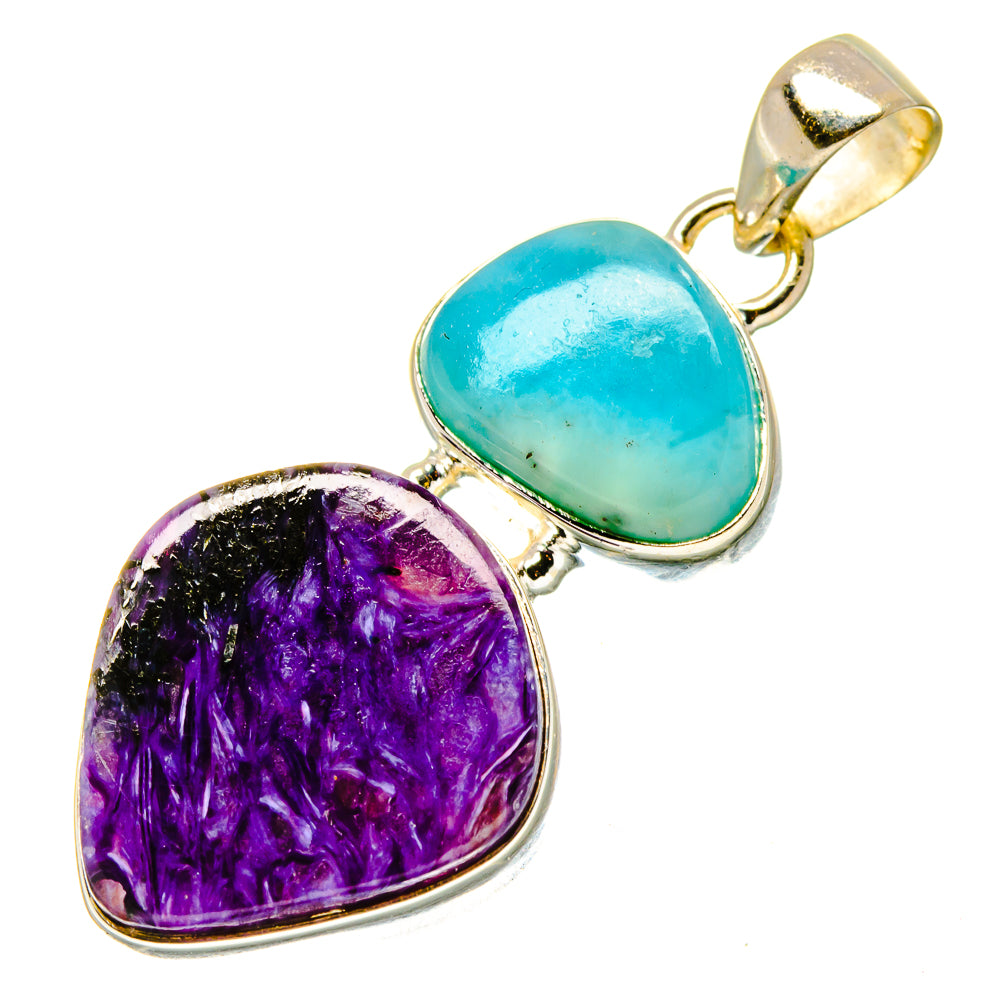 Turquoise oval and purple heart-shaped cabochon 925 sterling silver pendant