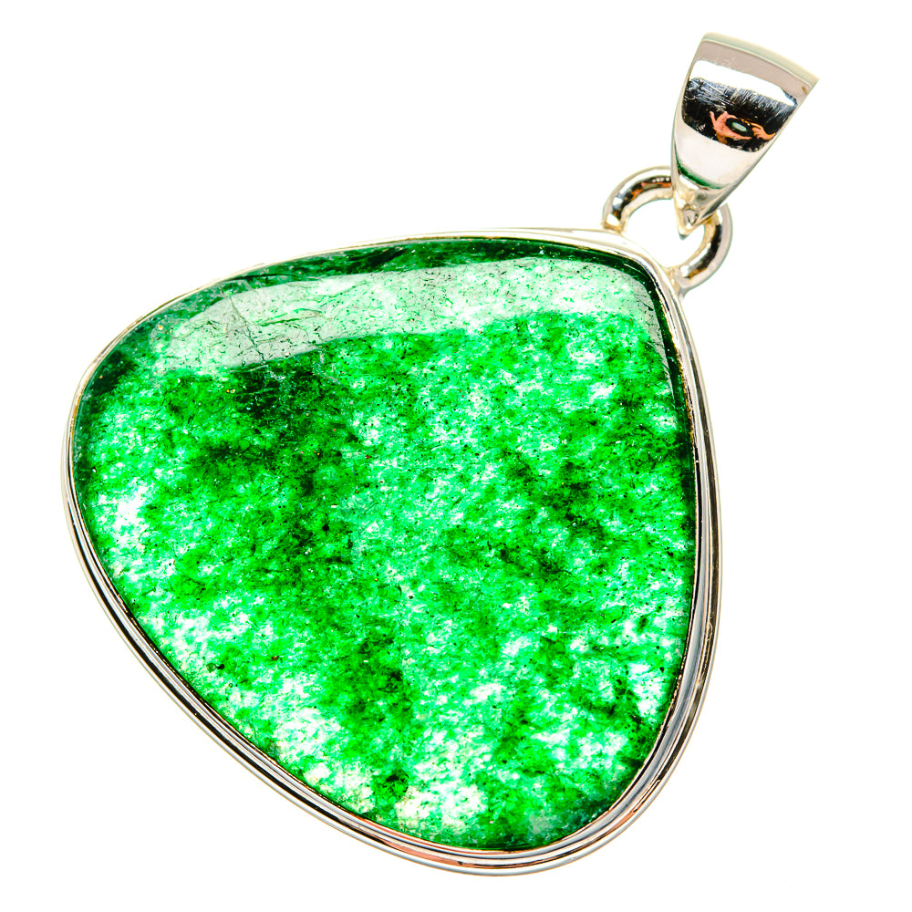 Green aventurine teardrop pendant with polished 925 sterling silver frame and top bail