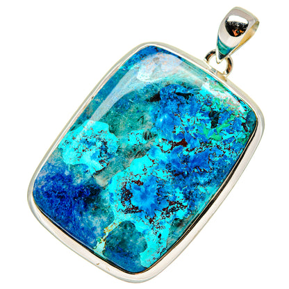 925 sterling silver shattuckite pendant with rounded-rectangle blue-green gemstone and bail