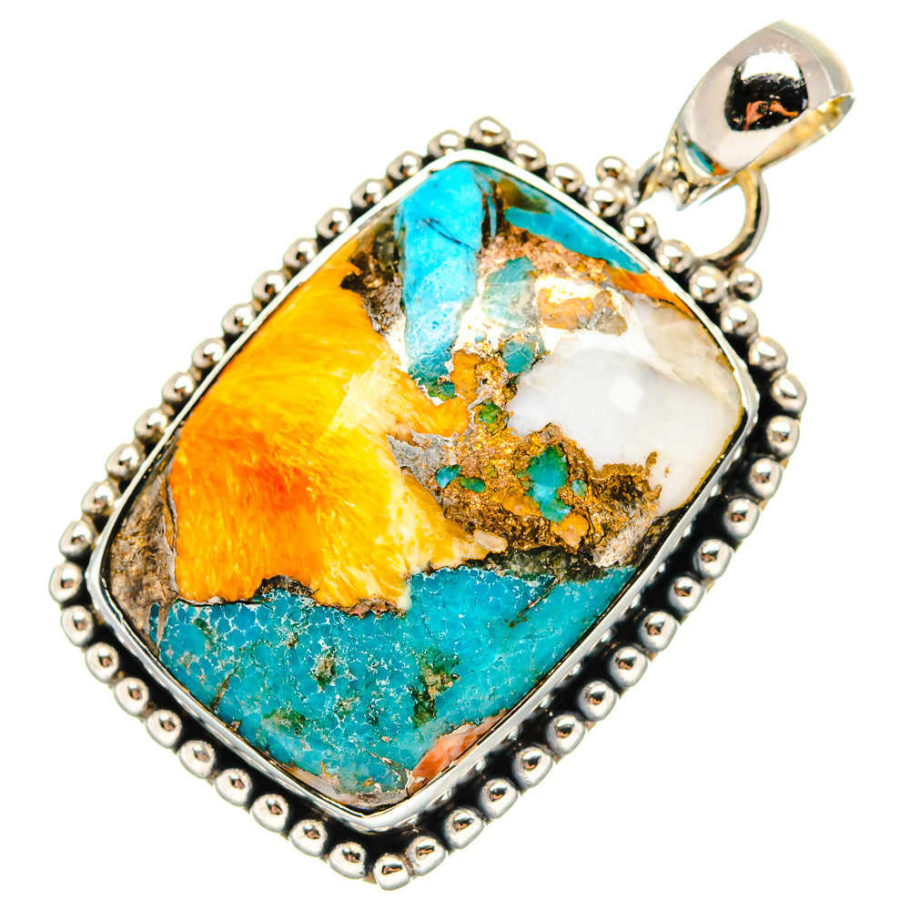 Blue Orange Copper Composite Turquoise Pendants handcrafted by Ana Silver Co - PD17221