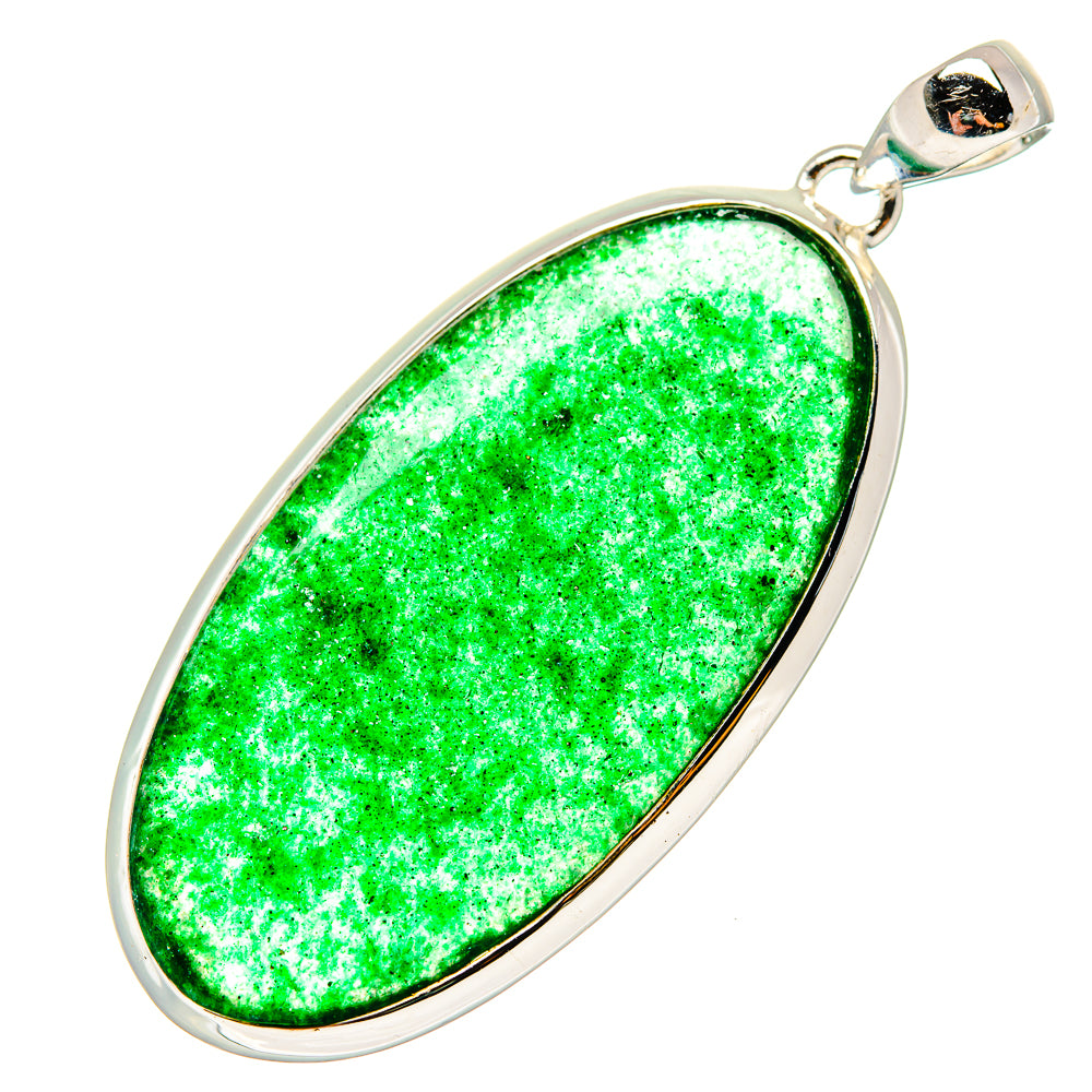 Green aventurine pendant with oval cabochon in sterling silver bezel and bail