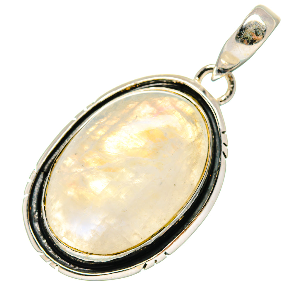 925 sterling silver moonstone pendant with oval opal cabochon and black rim bezel