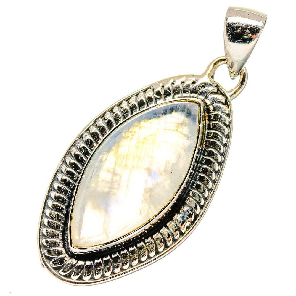Sterling silver moonstone teardrop pendant with scalloped bezel and loop bail
