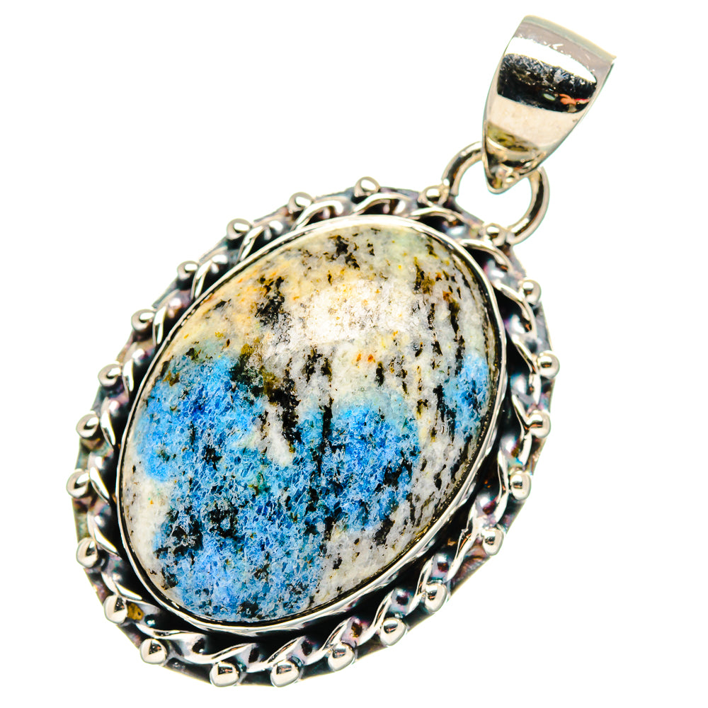 925 silver K2 Blue Azurite oval pendant with chain-style silver bezel