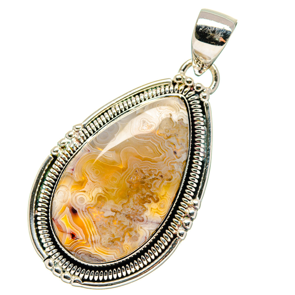 Sterling silver lace agate teardrop pendant with textured bezel and bail