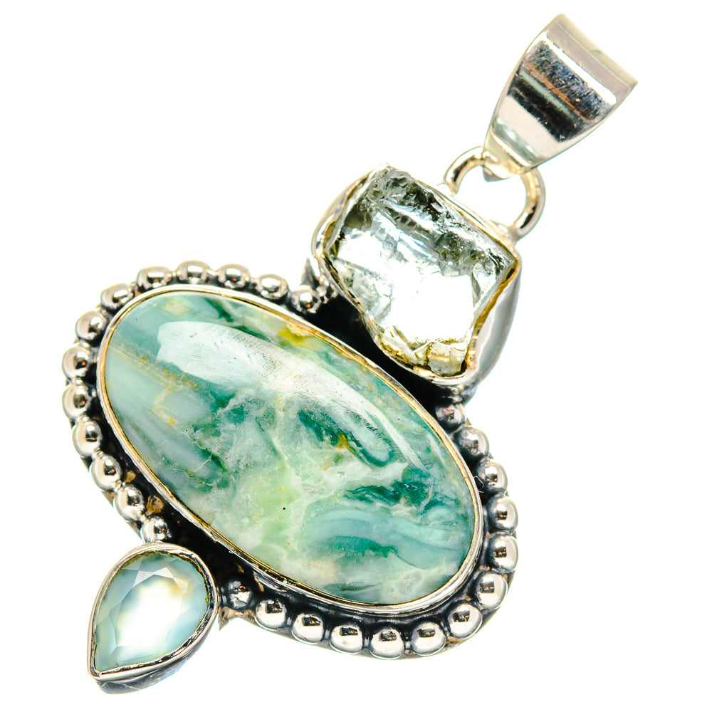 Sterling silver pendant with large oval aqua-green jasper and two teardrop stones