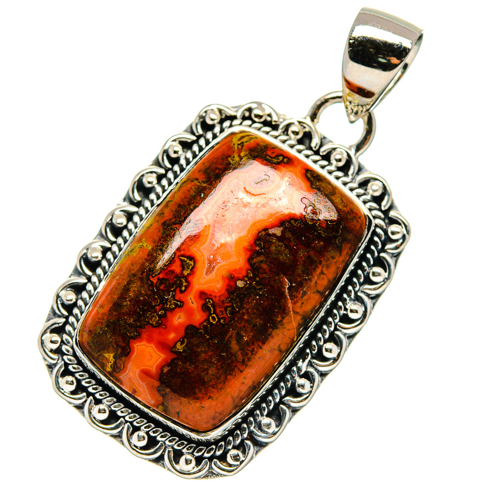 Ornate sterling silver pendant with rectangular mahogany obsidian cabochon, orange glow
