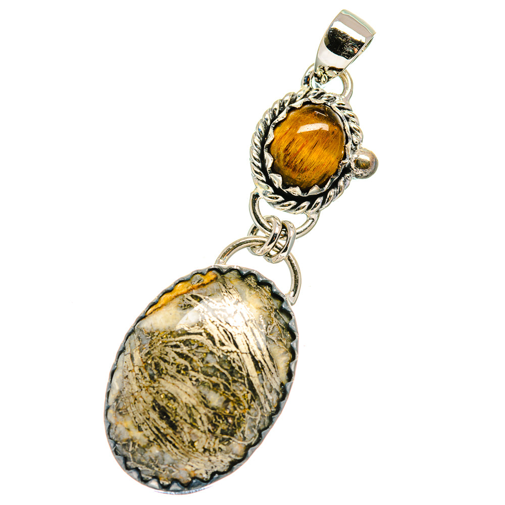 925 sterling silver pendant with round amber tiger eye and oval pyrite agate stone