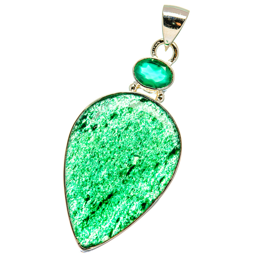 Green oval-and-teardrop gemstone pendant in polished silver frame