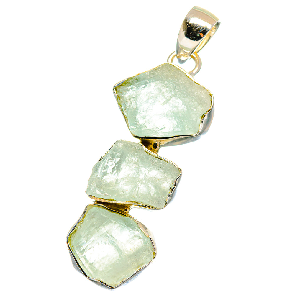 Rough aquamarine pendant with three irregular stones in silver bezel and top loop bail