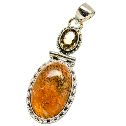 Smoky quartz and silver pendant with oval amber stone and oval bail setting