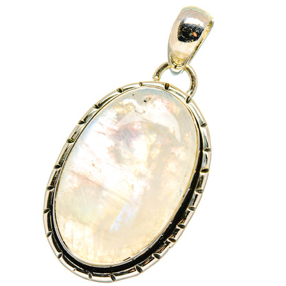 Rainbow moonstone pendant, oval iridescent stone in gold-toned 925 silver setting