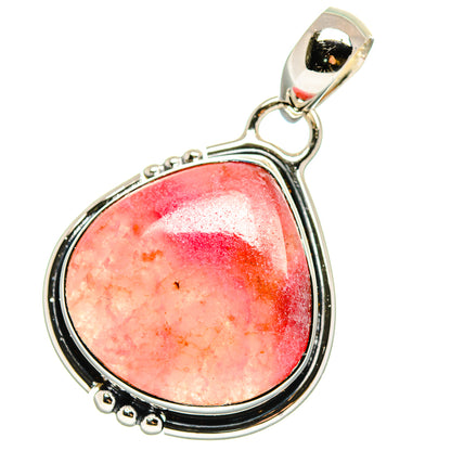 Pink agate teardrop pendant in 925 sterling silver with round bail