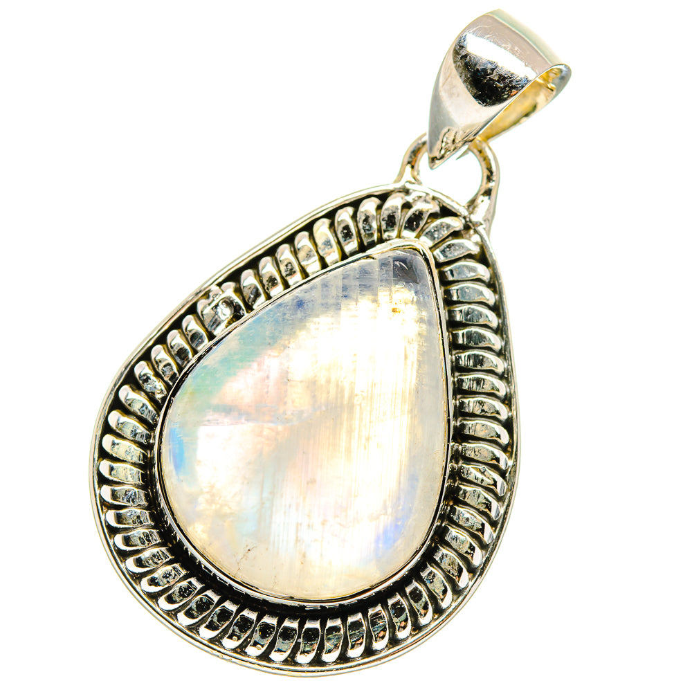 925 sterling silver teardrop moonstone pendant with ornate scalloped bezel frame