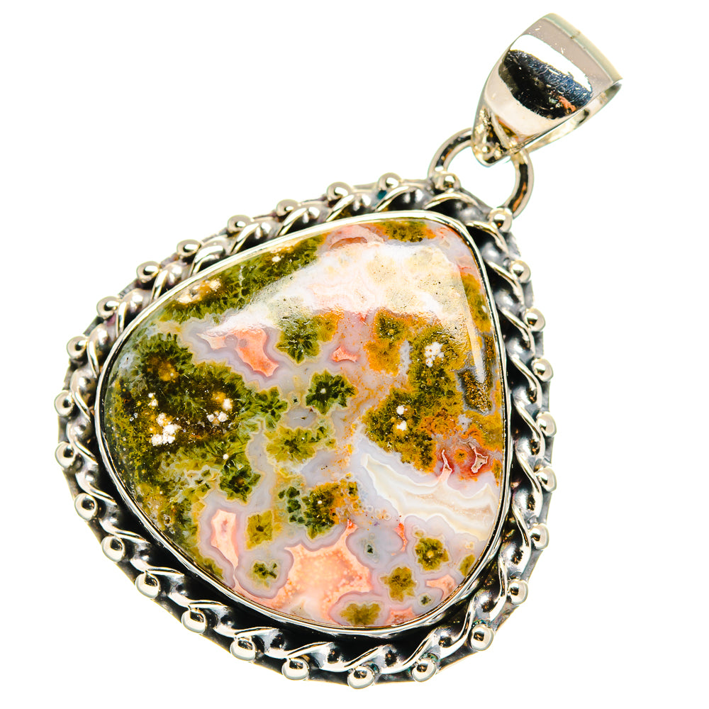 925 sterling silver pendant with oval jasper cabochon and rope-edge bezel