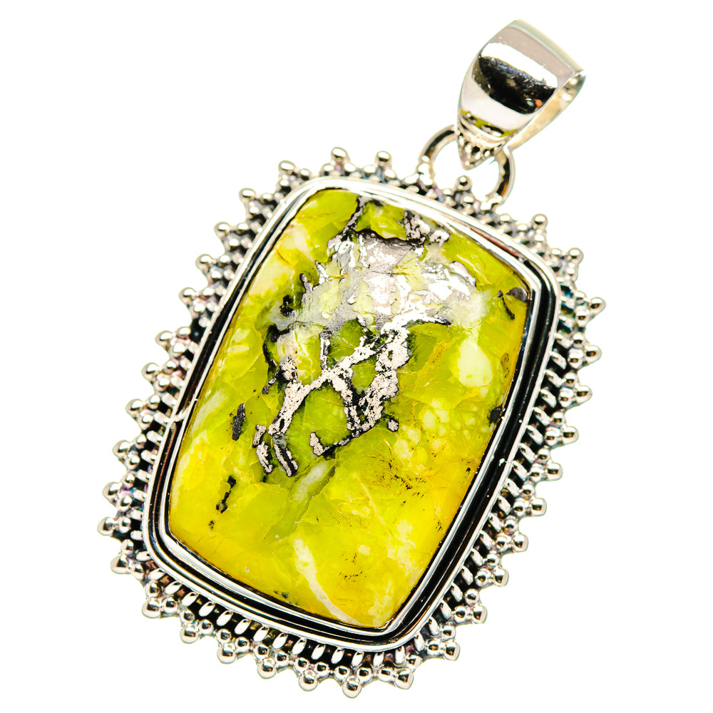 Sterling silver pendant with rectangular green opal and beaded frame, top bail