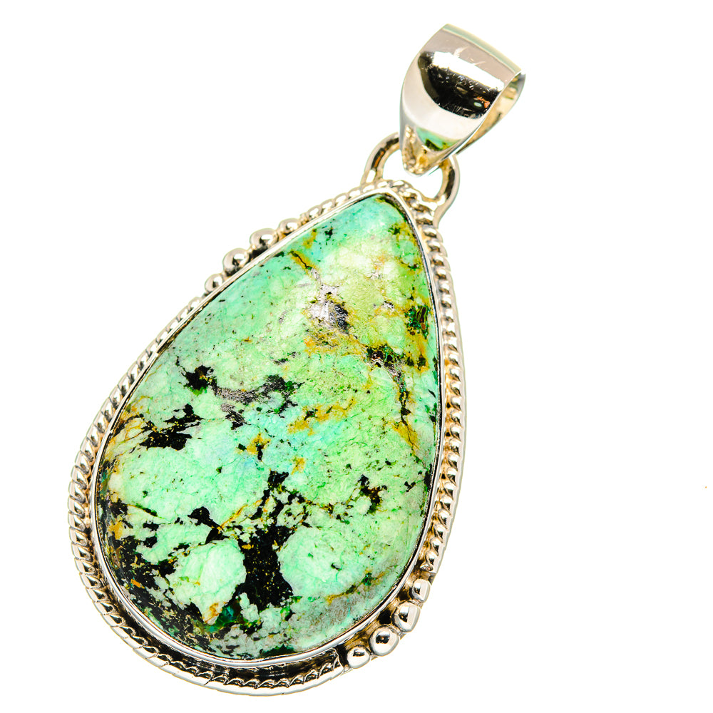 Turquoise teardrop pendant with 925 sterling silver rope border and bail