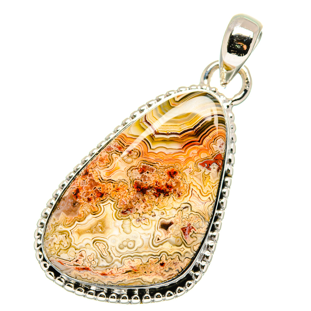 Teardrop lace agate pendant, 925 sterling silver bezel, with top bail for necklace.
