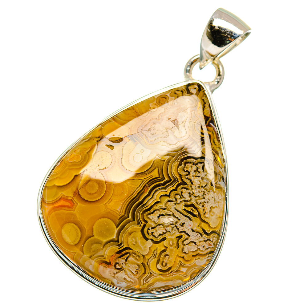 Ocean jasper teardrop pendant in sterling silver with loop bail, full view