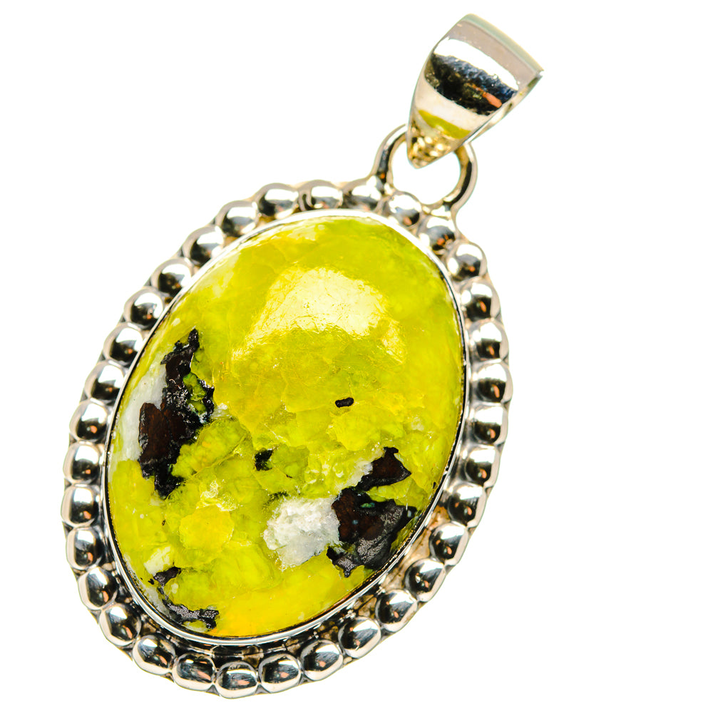 Green opal oval pendant with textured beaded silver bezel and top bail, 925