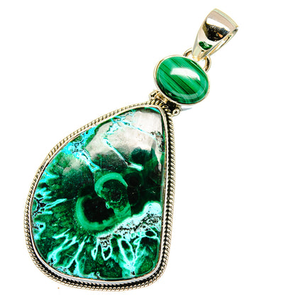 Sterling silver teardrop pendant with green malachite-pattern stone and round bezel