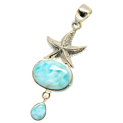 Larimar starfish pendant in 925 sterling silver with blue pear-shaped drops