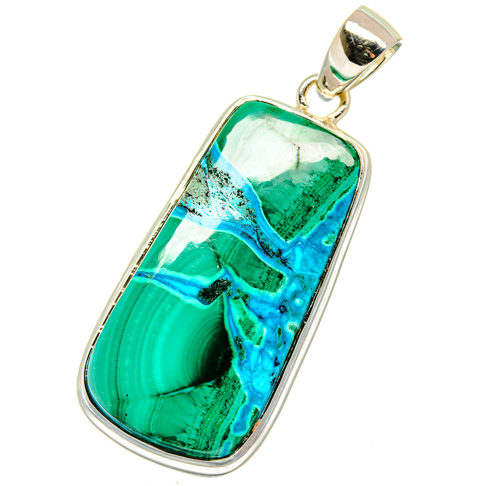 Teal-green and blue gemstone pendant in polished 925 sterling silver bezel