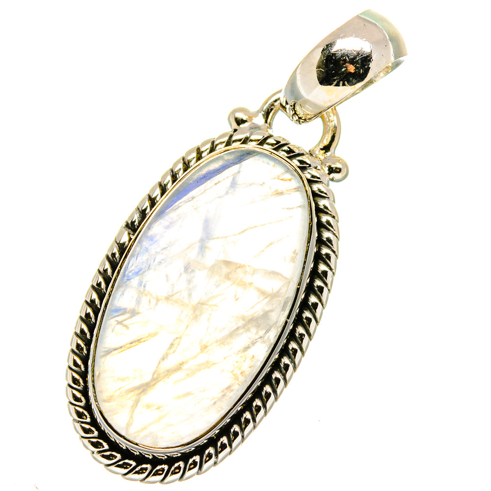 Rainbow moonstone pendant in oval sterling silver bezel, with bail