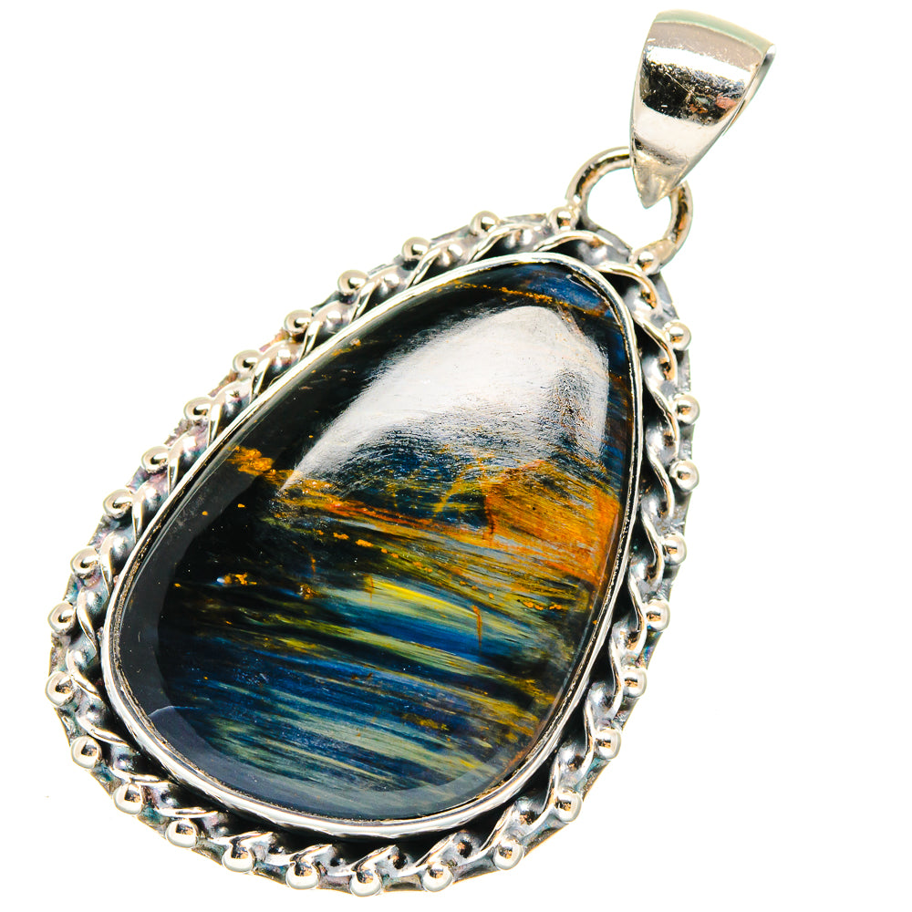 Sterling silver oval pietersite pendant with rope-style frame and hanging loop