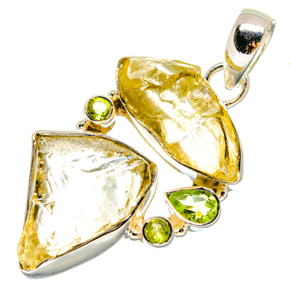 Citrine and peridot rough gemstone pendant with silver prongs and polished bail