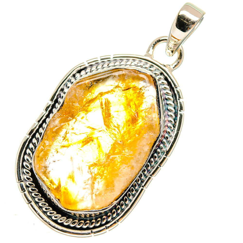 Rough citrine pendant in 925 sterling silver teardrop bezel setting