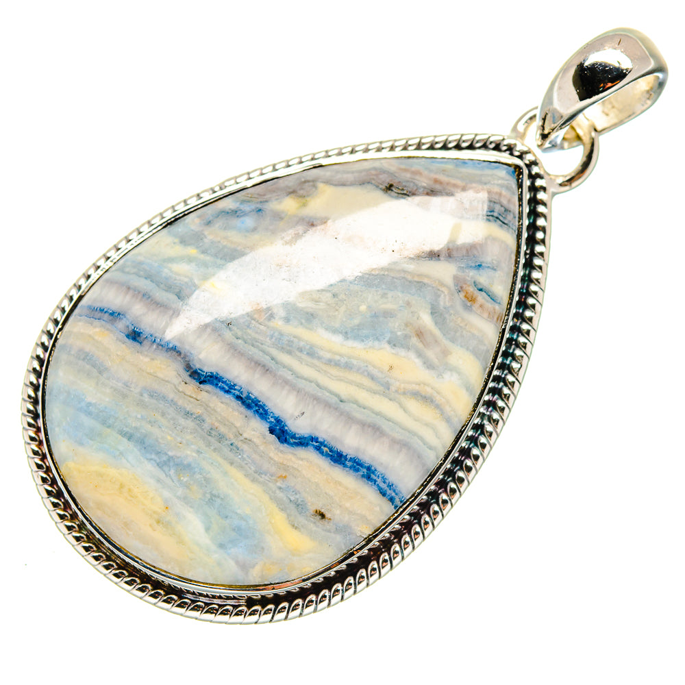 Blue scheelite pendant in 925 sterling silver with teardrop bezel and loop bail