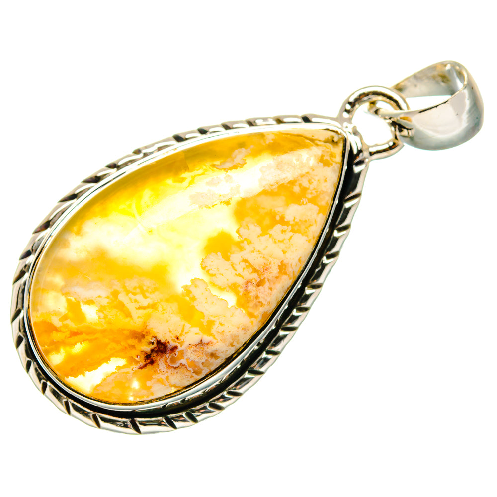 Plume agate pendant in 925 sterling silver teardrop with twisted bezel and bail