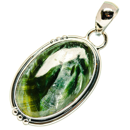 Oval seraphinite pendant with polished 925 sterling silver bezel and bail
