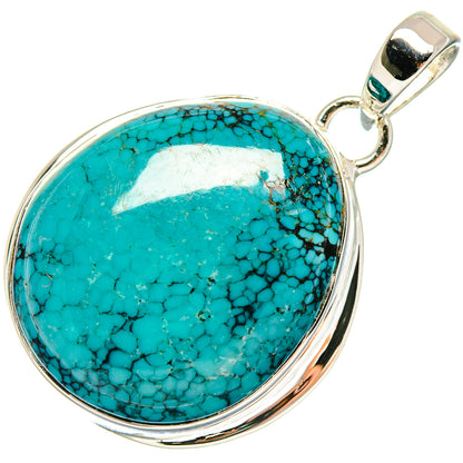 Round turquoise cabochon pendant in 925 sterling silver with looped bail