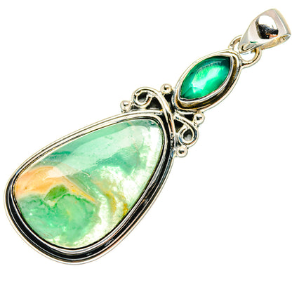 Green oval onyx and opal pendant with bail, 925 sterling silver