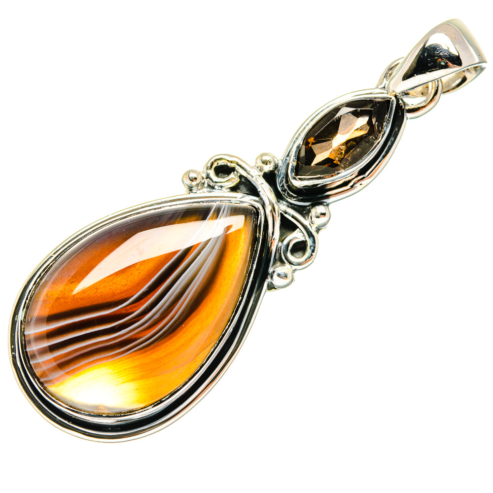 Amber smoky teardrop gemstone pendant with polished 925 sterling silver frame