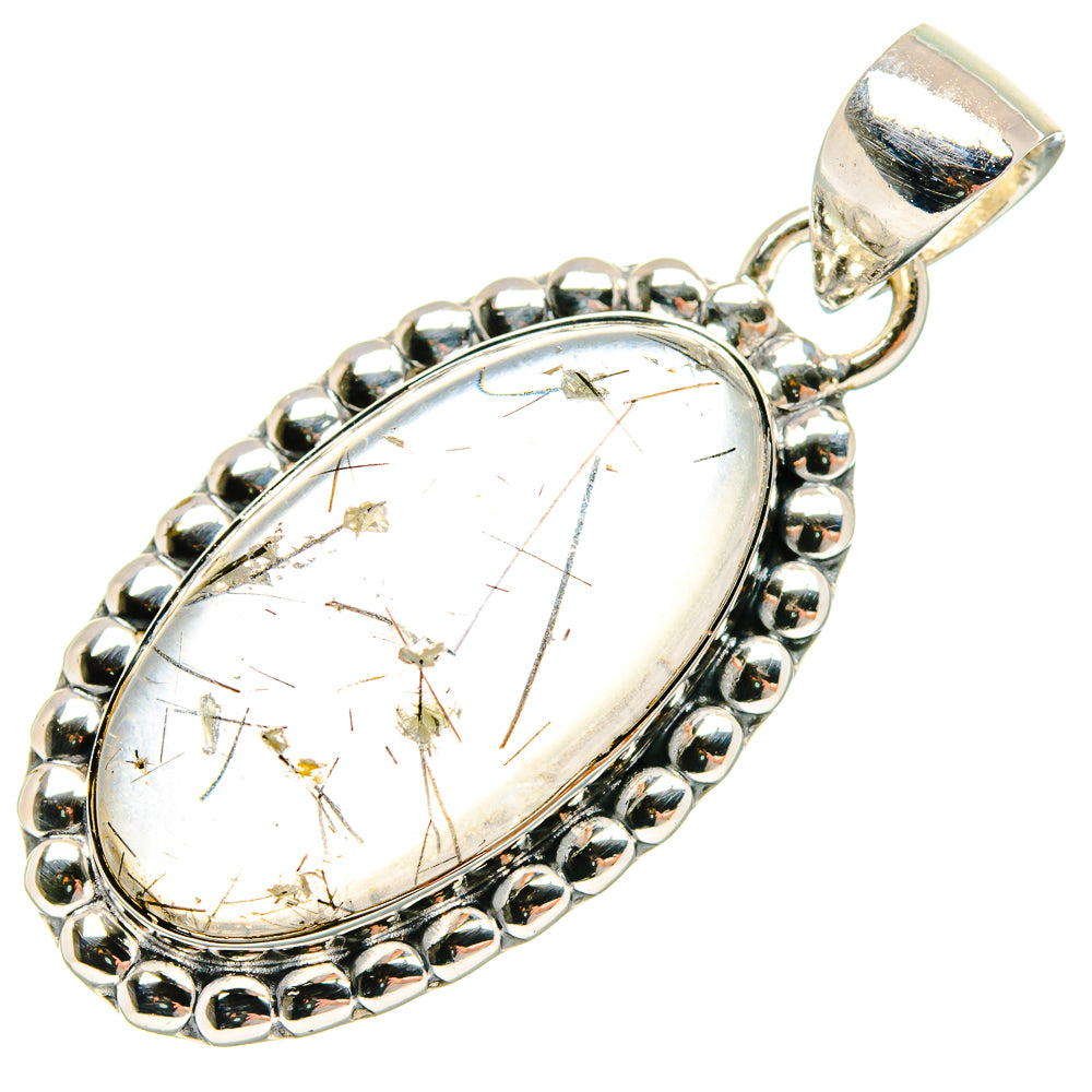 Oval tourmalinated quartz pendant in beaded 925 silver bezel with loop bail, clear stone