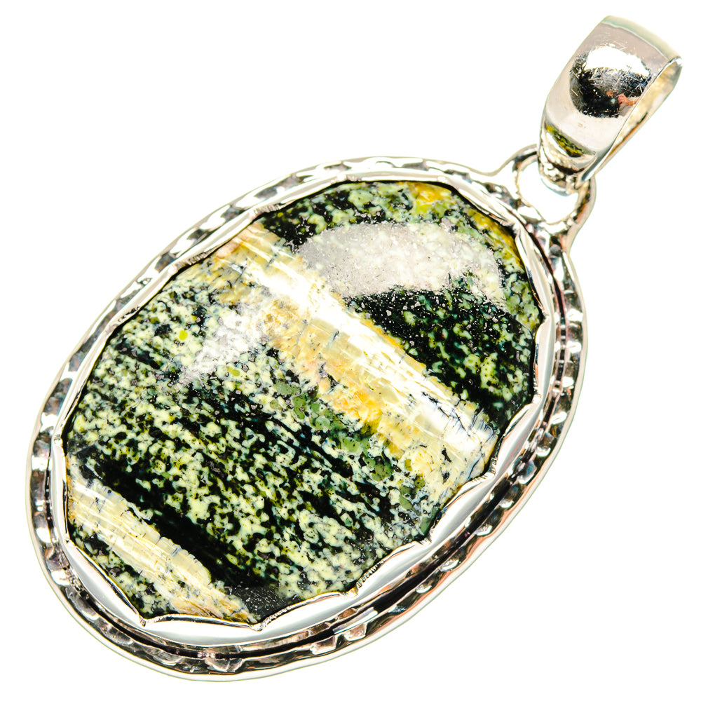 Ocean jasper pendant with oval gemstone in polished 925 sterling silver bezel