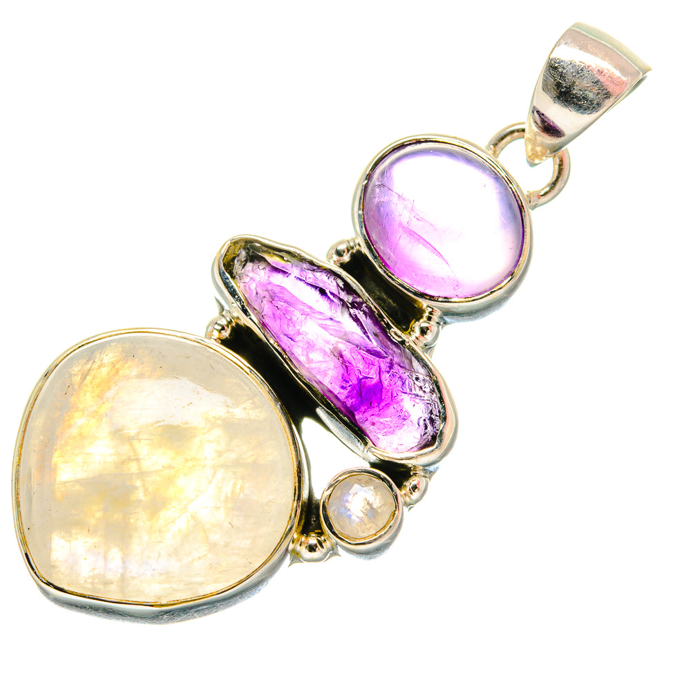Rainbow Moonstone, Amethyst Pendants handcrafted by Ana Silver Co - PD18279